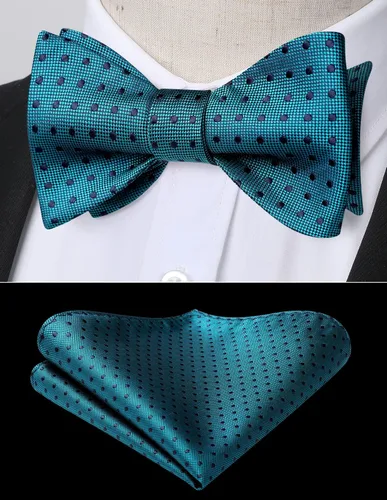 Vista 104 de HISDERN Pajaritas para hombre, diseño de lunares, corbatín y bolsillo cuadrado, clásico, esmoquin de negocios, boda, pajaritas, pañuelo