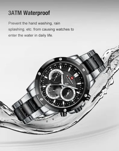 Vista 7 de NAVIFORCE Relojes deportivos para hombre de acero completo reloj de cuarzo para hombre fecha semana resistente al agua reloj militar