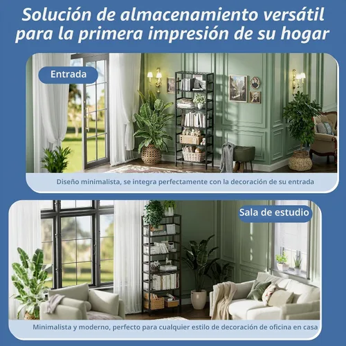 Vista 9 de HITNET Estantería de bambú, estantería abierta de 6 niveles con estantes ajustables, estante de almacenamiento de pie para sala de estar, baño, Negro