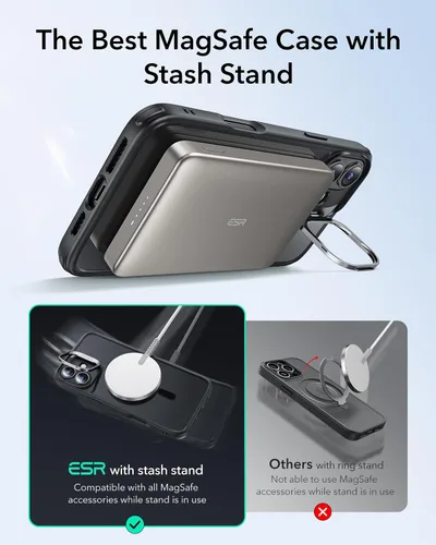 Vista 4 de ESR Funda para iPhone 16 Plus, compatible con MagSafe, funda protectora de grado militar, funda para teléfono con soporte integrado, cubierta