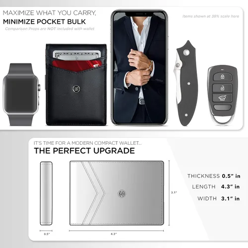 Vista 18 de Suavell Billeteras delgadas de cuero para hombres. Cartera con clip para dinero. Cartera de perfil bajo RFID Cartera minimalista