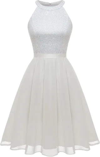 Vista 2 de Bbonlinedress Vestido de fiesta de lentejuelas halter para mujer, vestido de fiesta de noche, elegante vestido de dama de honor