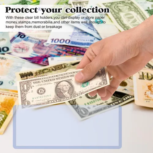 Vista 5 de Rainmae Paquete de 50 soportes de plástico duro transparente para dinero, 6.8 x 2.9 pulgadas, PVC transparente para billetes de billetes, fundas