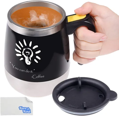 Vista 2 de Taza de café autoagitable – Taza de acero inoxidable de mezcla automática – Para remover tu café, té, chocolate caliente, leche, batido