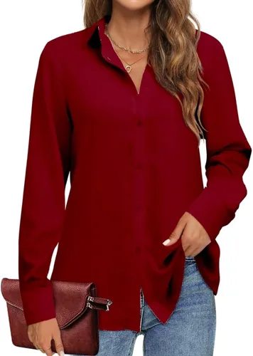 Vista 3 de Magritta Camisas de trabajo para mujer, blusas de oficina de manga larga con botones y cuello
