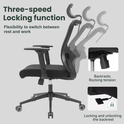 Vista 5 de Silla de oficina de respaldo alto con soporte lumbar, silla de escritorio Negro