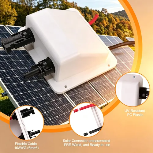 Vista 4 de Caja de prensaestopas solar de doble cable con cable de extensión solar suave 10AWG de 0.33 pies, glándula de entrada solar de ABS impermeable