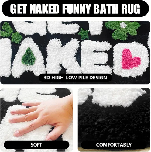 Vista 5 de Get Naked - Alfombra de baño negra – Divertida alfombra de baño antideslizante de felpa, 20 x 40 pulgadas, microfibra absorbente de secado rápido