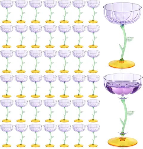 Vista 10 de 12 vasos de plástico azul acanalados cupé desmontables de 7 onzas, copas de cóctel de flores modernas onduladas de plástico, vasos de Martini