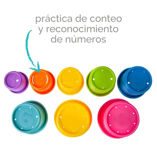 Vista 5 de The First Years Stack & Count Vasos Apilables - Juego de vasos apilables coloridos para bebés, tazas apilables para aprender, juguetes de baño