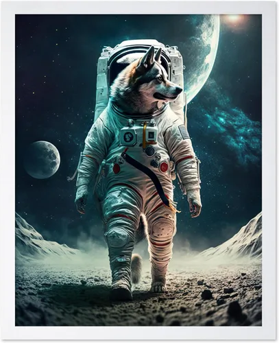 Vista 22 de Poster Master Póster vintage de animales – Impresión retro divertida – Regalo para artista, amigo – Oso Grizzly en traje espacial, astronauta, luna