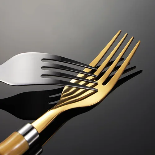 Vista 6 de Cutlery Set 40-Piece Flatware Set for 10,Bamboo Handle Food-Grade 18/8 Stainless Steel Include Dinner Forks Spoons Knives and,Gold-16 Piece Set for 4