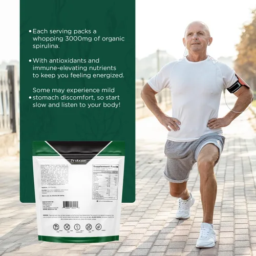 Vista 5 de Probase Nutrition Suplemento orgánico de espirulina, 3000 mg por porción, 720 tabletas (suministro de 4 meses), sin relleno y sin OMG, rico