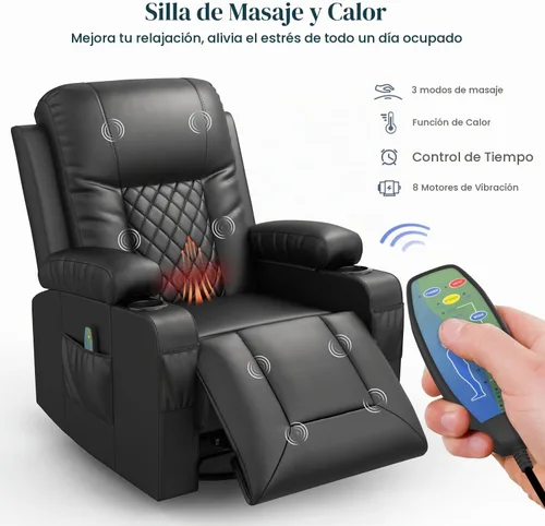 Vista 6 de Furnimat Juego de sofá reclinable con 2+1 piezas para sala de estar, sofá reclinable de 2 plazas en cuero, 1 silla reclinable con asiento de sofá
