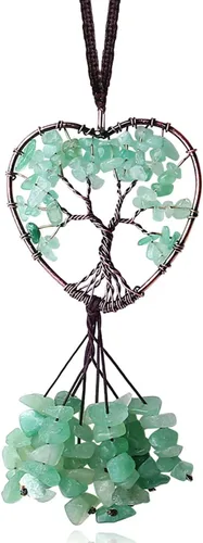Vista 8 de MAIBAOTA Adorno colgante de cristal redondo negro obsidiana decoración árbol de la vida espiritual habitación decoración de pared lindo coche espejo