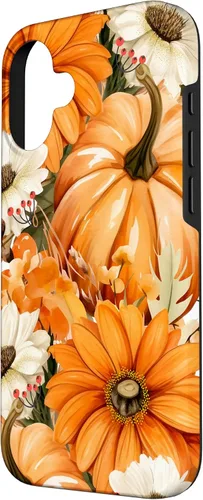 Vista 2 de Funda con temática de otoño para iPhone 16, diseño de calabaza, niña, mujer, diseño vintage de otoño