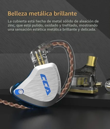 Vista 4 de CCA C12 Monitores intrauditivos, audífonos IEM HiFi estéreo híbridos 5BA+1DD con aislamiento de ruido con cable con cable desmontable sin enredos