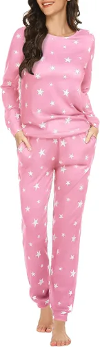 Vista 31 de Ekouaer - Conjunto de pijama de manga larga para mujer, ropa de dormir suave con cuello redondo y bolsillos, conjuntos de ropa de descanso Negro