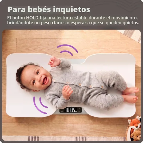 Vista 6 de Greater Goods Báscula digital para bebés y niños pequeños, no conectada Digital Newborn Scale with Removable Tray, 2-in-1 Design, Hold for Wiggly
