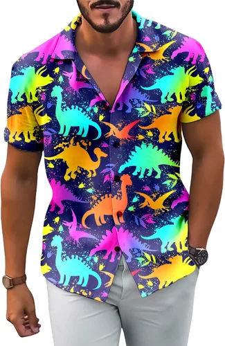 Vista 3 de Camisas de los años 80 para hombre, divertido traje vintage de los años 90 para hombres, camisas hawaianas abotonadas para fiesta de los años 90
