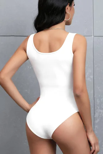 Vista 4 de SHEIUGU Enterizo básico de manga larga con cuello redondo y elástico para mujer