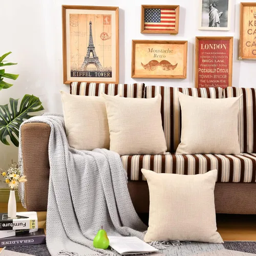 Vista 17 de Fundas de almohada de sublimación en blanco de 16 x 16 pulgadas, fundas de almohada beige a granel para vinilo de transferencia de calor, juego de 6