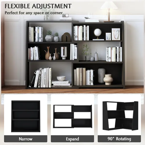 Vista 3 de IOTXY Estantería de madera extensible – Estantería con 3 niveles en escalera, baja y corta, para espacios pequeños o esquinas, negra, L Negro