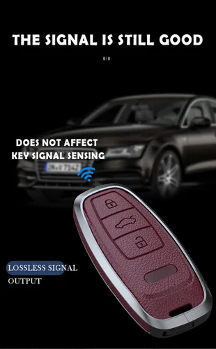 Vista 5 de ontto Funda de cuero para llavero con control remoto, protección completa para Audi A4 Q7 Q5 TT A3 A6 (negro, tipo A)