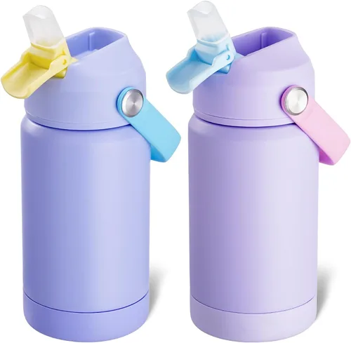 Vista 10 de Kerilyn - Botella de agua para niños, de acero inoxidable, con pajilla a prueba de fugas, con aislamiento térmico, libre de bisfenol A, unisex