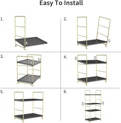 Vista 6 de Estante organizador de especias de 2 niveles para baño, estante de almacenamiento de encimera, estante de almacenamiento de cosméticos de pie negro