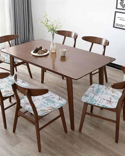 Vista 5 de Juego de 4 fundas de asiento de playa de verano verde azulado para sillas de comedor, fundas elásticas para sillas de cocina, conchas marinas