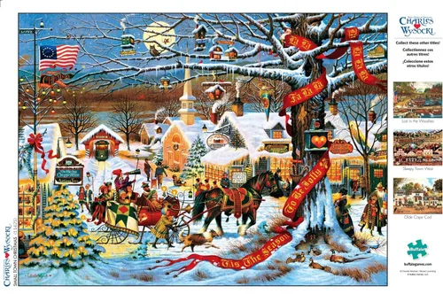 Vista 6 de Rompecabezas de 1000 piezas de Buffalo Games, diseño de Charles Wysocki: pequeño pueblo en Navidad Precision-Cut Pieces with Secure Fit