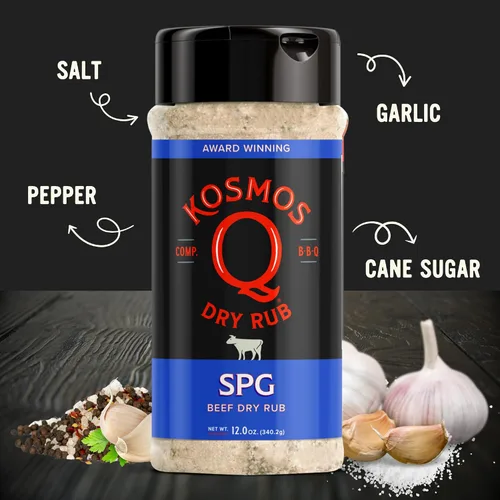 Vista 3 de Kosmos Q SPG BBQ Dry Rub, regalo del día del padre para él, condimento de ajo con azúcar de caña orgánica, barbacoa para pechuga, bistec, pollo