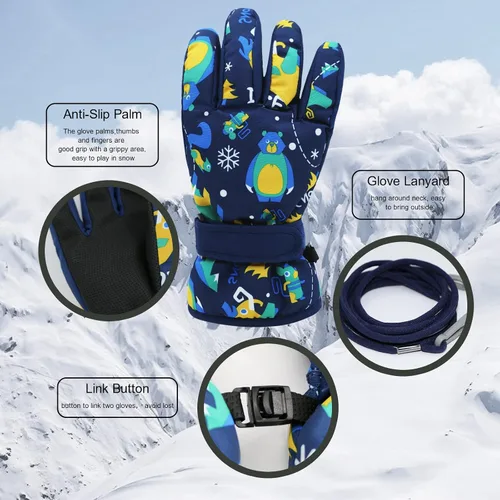 Vista 2 de Caudblor Guantes de esquí para niños, guantes de invierno impermeables para niños y niñas, guantes de invierno aislados para jóvenes de 7 a 12 años