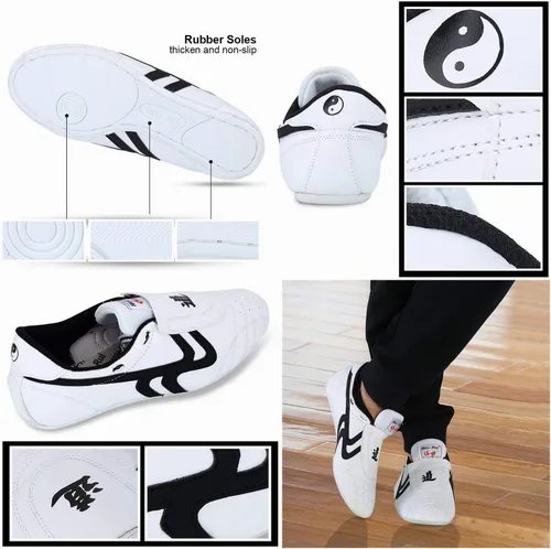 Vista 3 de Taekwondo - Zapatos deportivos de artes marciales, boxeo, karate, kung, fu tai chi, zapatos de rayas negras, zapatos ligeros
