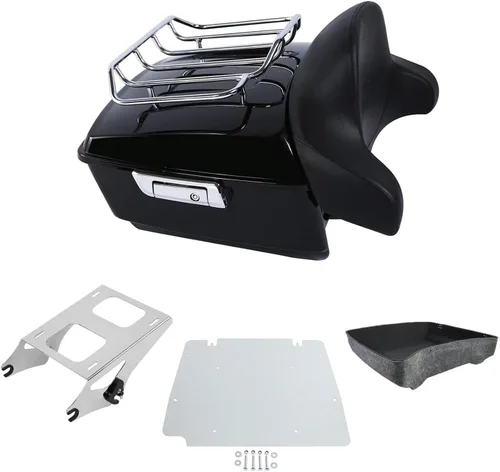 Vista 39 de Respaldo de Maletero de Equipaje King Tour Negro Brillante con Placa de Rack de Montaje Compatible con Harley Modelos Touring 2014-2025 Road Glide