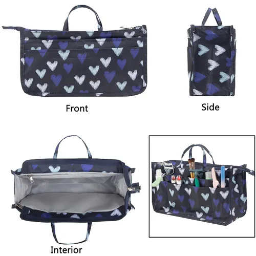 Vista 4 de Micom Organizador de cosméticos extensible, con estampado, asas, 13 bolsillos, para cartera de mujer, L, Swallow