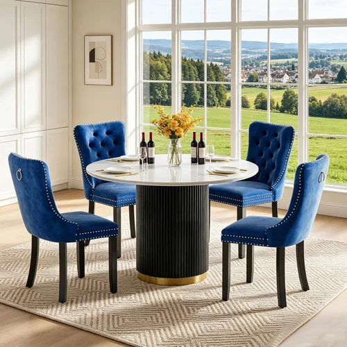 Vista 14 de SSLine 41.3 in Round Sintered Stone Dining Table for 4 Fluted Pedestal Base