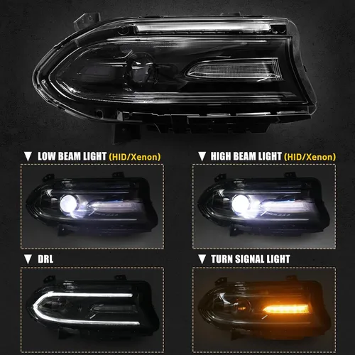 Vista 8 de Conjunto de faros delanteros FIONE Xenon/HID compatible con Dodge Charger 2015-2021 con luz diurna LED en el lado izquierdo del conductor LH
