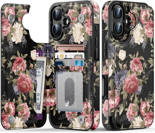 Vista 253 de LETO para iPhone 15 Pro Funda tipo cartera - Tapa tipo folio con patada - Diseños de moda - Tarjetero - Funda protectora para mujeres y niñas - 6.1