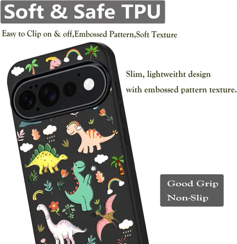 Vista 5 de Unov Funda para Pixel 11 Pro XL, color negro, Dinosaur Land