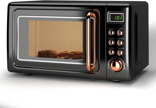 Vista 13 de LDAILY Horno de microondas pequeño retro de 0.7 pies cúbicos, microondas compacto de encimera de 700W con 5 niveles de potencia, menús de cocción