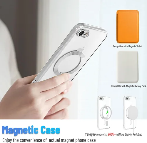 Vista 4 de Funda magnética para iPhone 8, borde galvanizado, parte trasera transparente, funda protectora delgada con protección de cámara, compatible