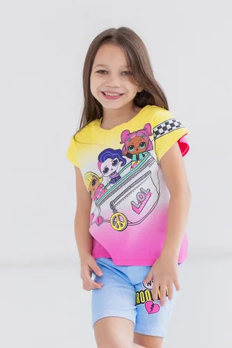 Vista 2 de L.O.L. Surprise! Conjunto de camiseta gráfica y pantalones cortos de bicicleta para niñas de niños pequeños a niños grandes