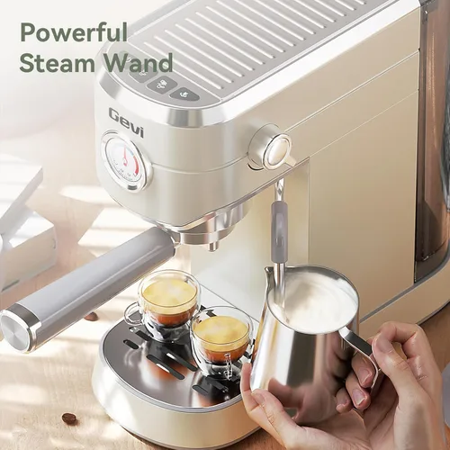 Vista 5 de Gevi Cafeteras comerciales para café expreso, máquina profesional de café con espumador de leche, máquinas de café expresso de acero inoxidable