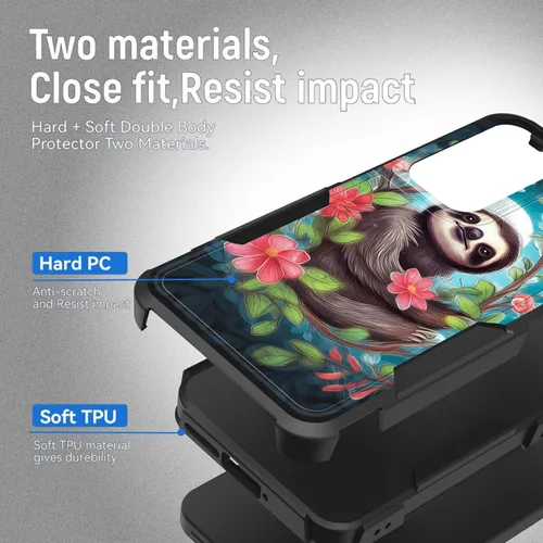 Vista 47 de Funda para Galaxy A14 5G, resistente de doble capa híbrida de policarbonato duro, goma suave, a prueba de golpes, funda protectora resistente