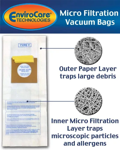 Vista 2 de EnviroCare Bolsas de vacío de microfiltración de repuesto hechas para adaptarse a Hoover Windtunnel vertical tipo Y, paquete de 9