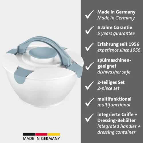 Vista 2 de Westmark Ensalada Butler Bowl con asa y aderezo, Volumen: 6.5 litros, Plástico, Práctico, Transparente/Blanco/Azul, 2422227B Incoloro