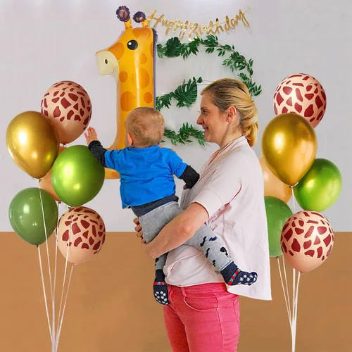 Vista 4 de Giraffe Wild One - Globos de animales de safari de 40 pulgadas, globos de la selva número 1 para primer cumpleaños, animales de granja, 1er globo