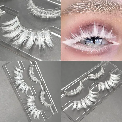 Vista 3 de Luwigs Pestañas postizas blancas para cosplay, Halloween, herramientas de extensión de pestañas blancas, reutilizables, aspecto natural, anime